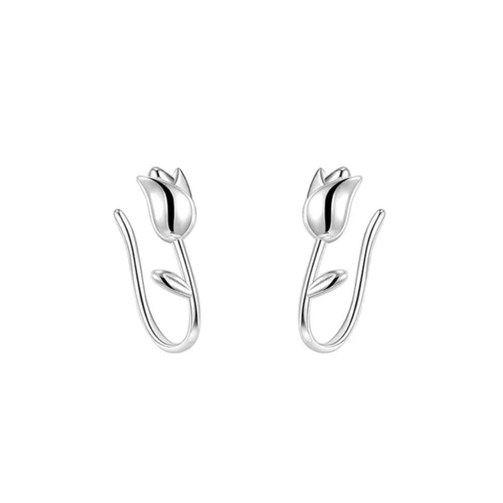 Dainty Sterling Silver Tulip Flower Earrings NEW - Picture 4 of 4